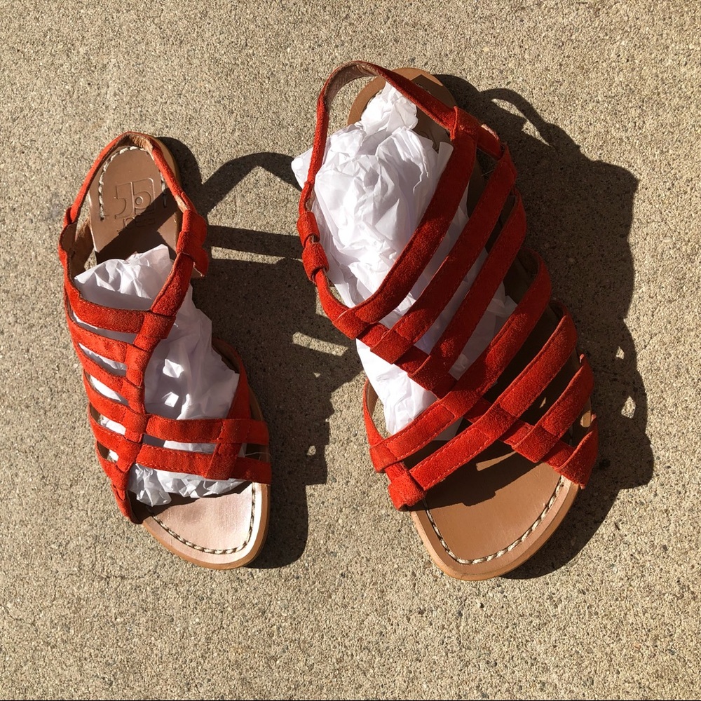 Joe's Jeans Red-Orange Strappy Suede Sandals - Size 5.5 - Picture 4 of 7